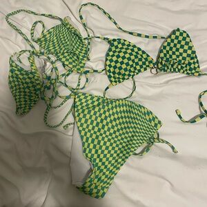 Green and Yellow Checkered Bikini Set